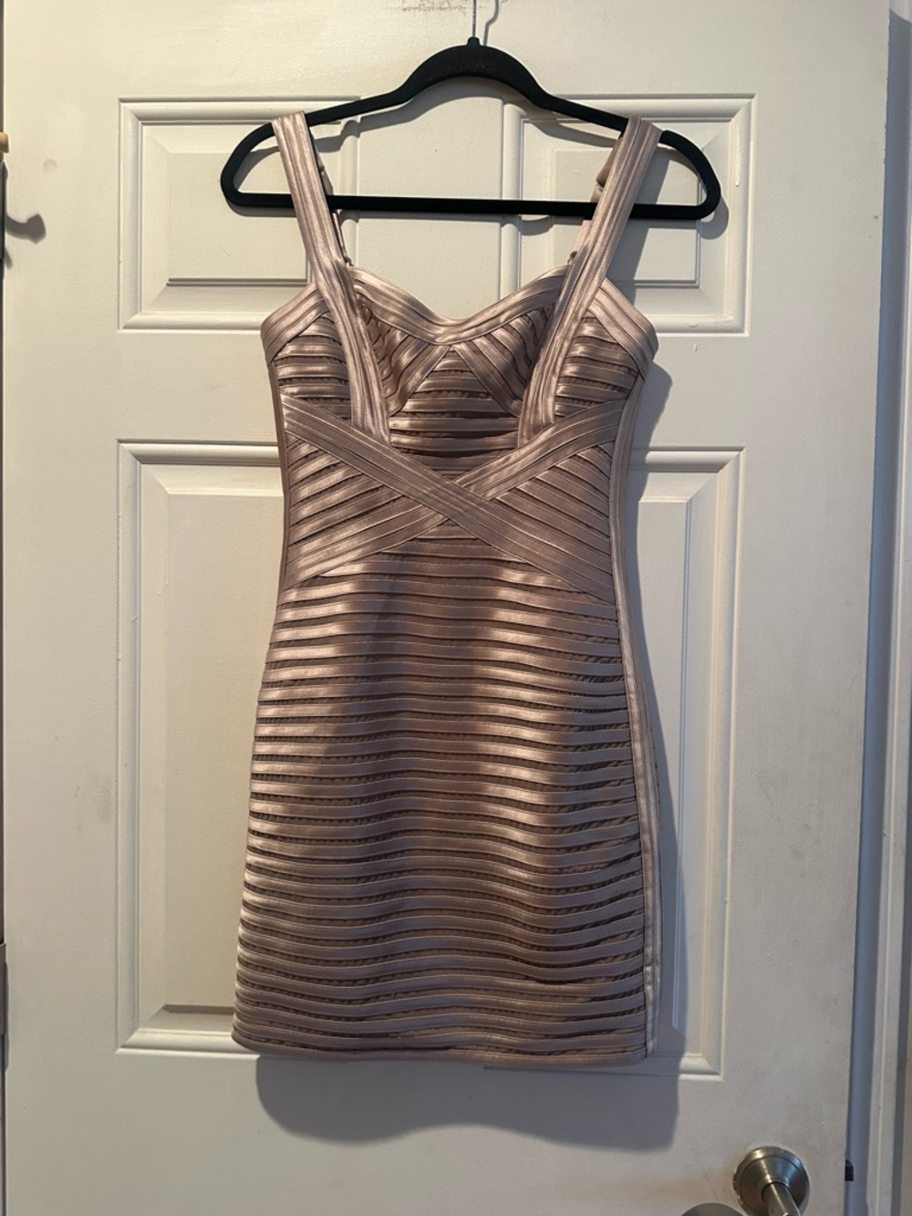 BCBGMaxAzria Metallic Taupe Strappy Mini Dress - Picture 2 of 15